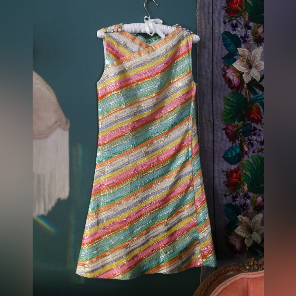 Vintage 1960s I. Magnin Rainbow Shimmer Stripe Dress